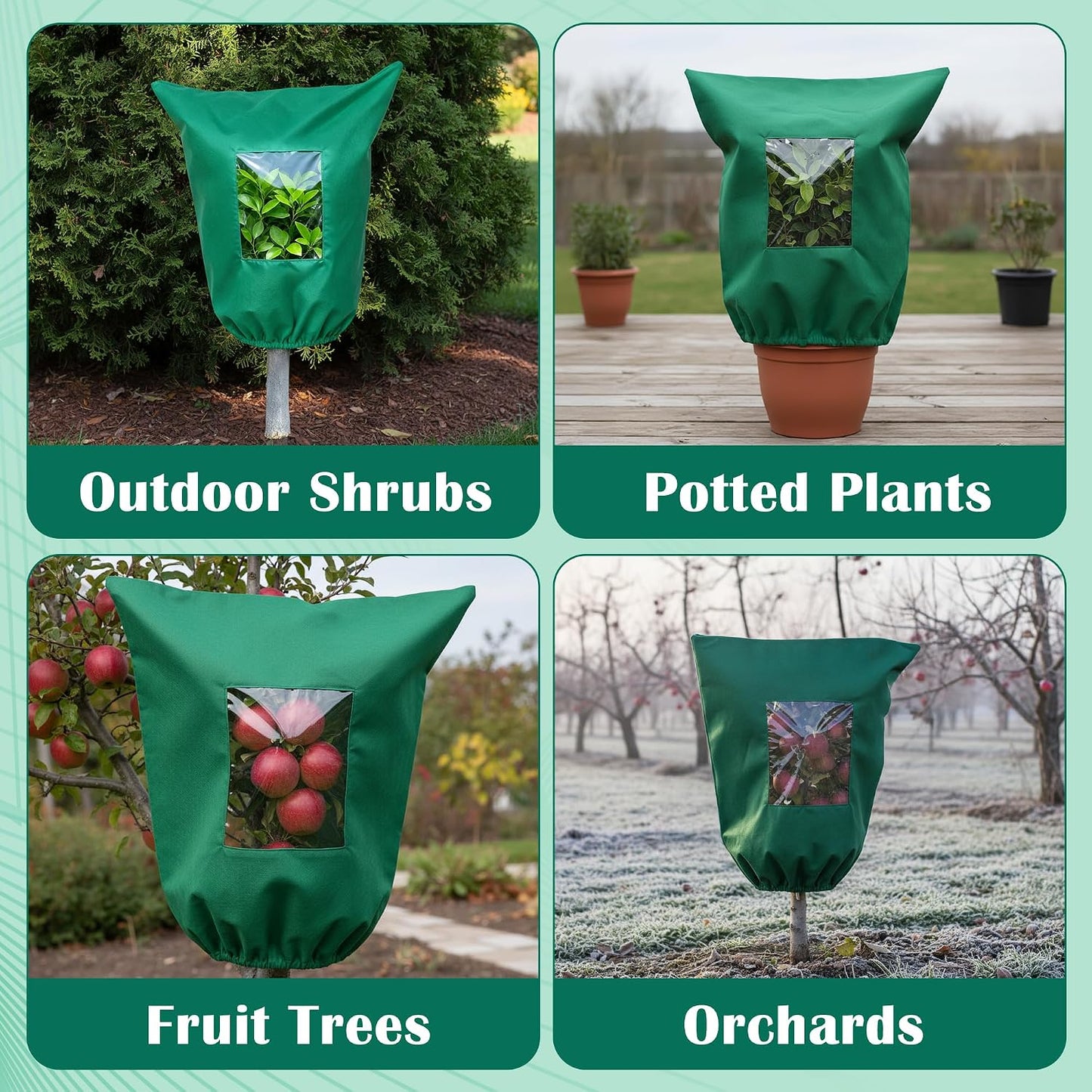 Plant Covers Freeze Protection - 4 Pack Winter Frost Tree Plant Shrub Cloth with Zipper Drawstring Transparent Pane, Frosts Blanket Wrap Bags for Outdoor Cold Weather (White, 47''×31'')