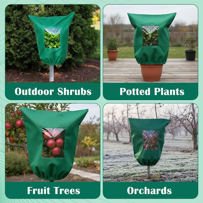 Plant Covers Freeze Protection - 4 Pack Winter Frost Tree Plant Shrub Cloth with Zipper Drawstring Transparent Pane, Frosts Blanket Wrap Bags for Outdoor Cold Weather (White, 47''×31'')