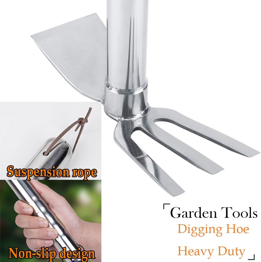 Gardening Rakes Shovel,Digging Hoe Garden Tools 2 in 1 Hoe and Rake,Heavy Duty Stainless Steel Vegetable Flower Planting Digging Gadget (Hoe and Rake)