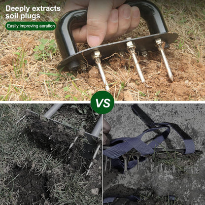 Hand Tiller Garden Tool Lawn Aerator Spike Manual Tool Portable Handheld Aerator Lawn Tool with 7-Iron Spikes, Pre-Aessmbled Small Grass Aerator Tool, Cultivator Tiller Soil Lossener