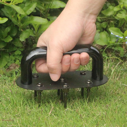 Hand Tiller Garden Tool Lawn Aerator Spike Manual Tool Portable Handheld Aerator Lawn Tool with 7-Iron Spikes, Pre-Aessmbled Small Grass Aerator Tool, Cultivator Tiller Soil Lossener