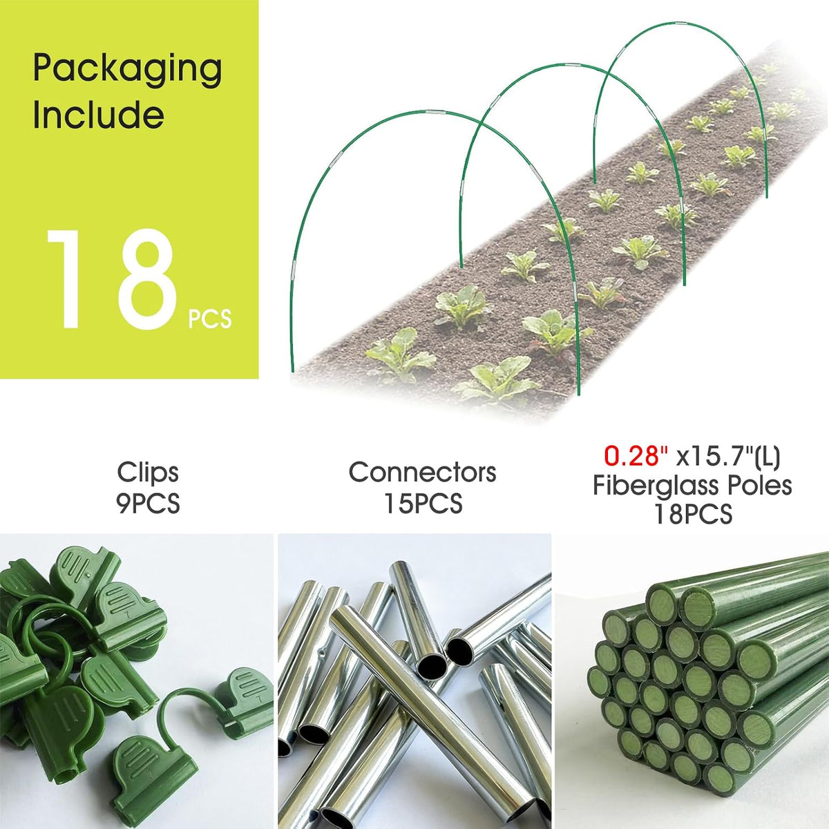 Garden Hoops for Raised Beds, Greenhouse Hoops for Row Cover, 24 PCS