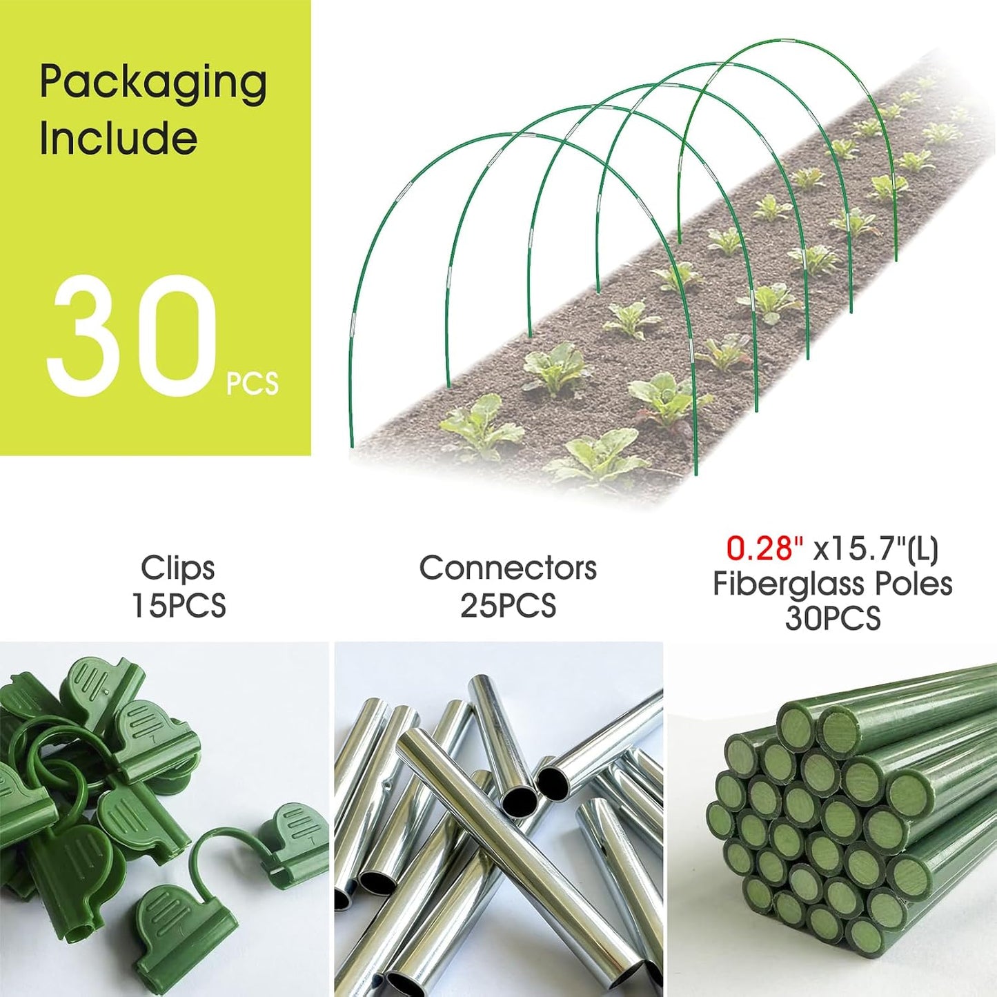 Garden Hoops for Raised Beds, Greenhouse Hoops for Row Cover, 24 PCS