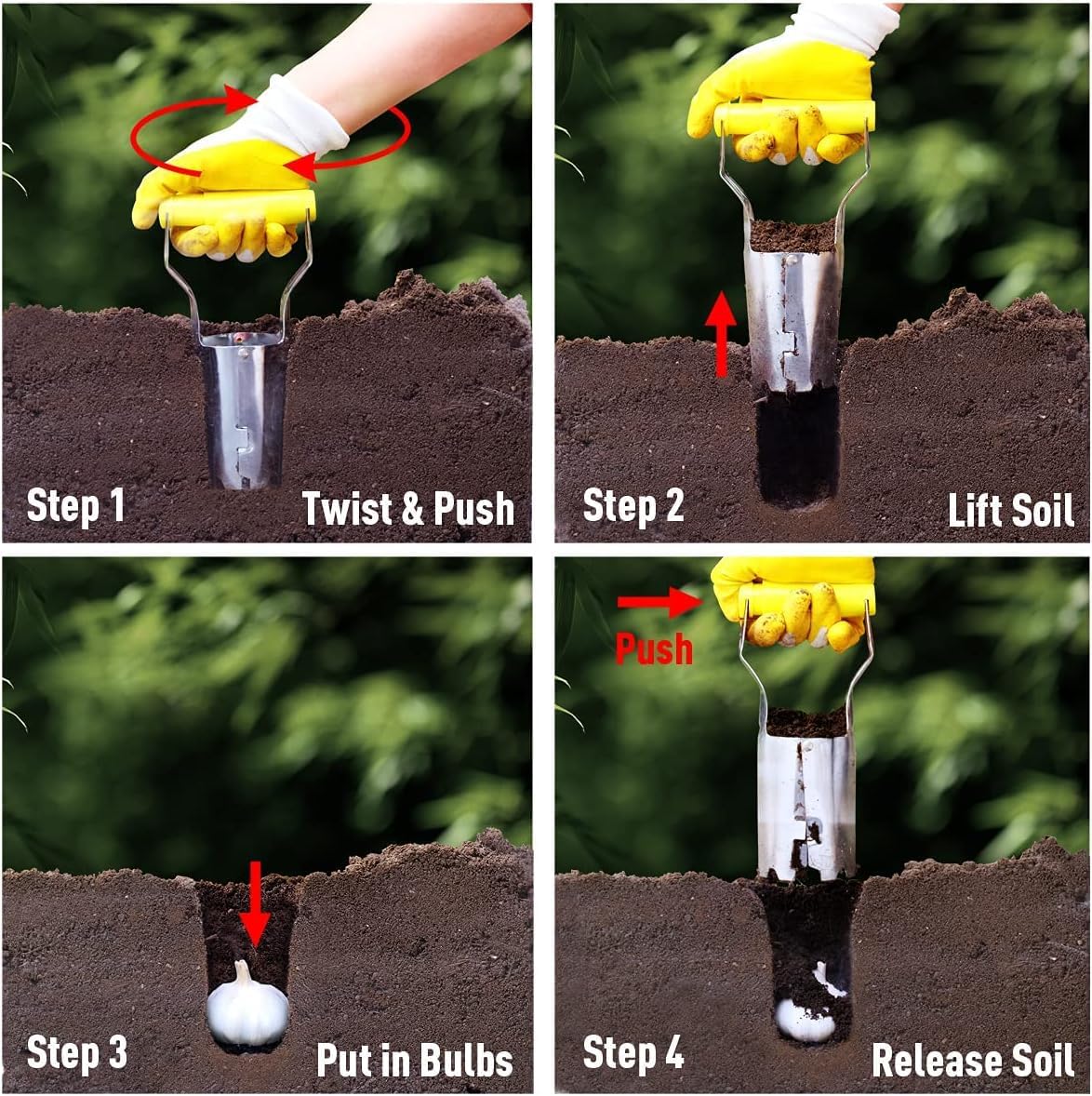 2PCS Bulb Planter Tools Set, Long Handle Garden Transplanter and Small Bulb Planting Tool with Deep Marker, Ideal for Planting Bulbs, Seedlings, Flowers & Vegetables