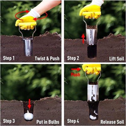 2PCS Bulb Planter Tools Set, Long Handle Garden Transplanter and Small Bulb Planting Tool with Deep Marker, Ideal for Planting Bulbs, Seedlings, Flowers & Vegetables