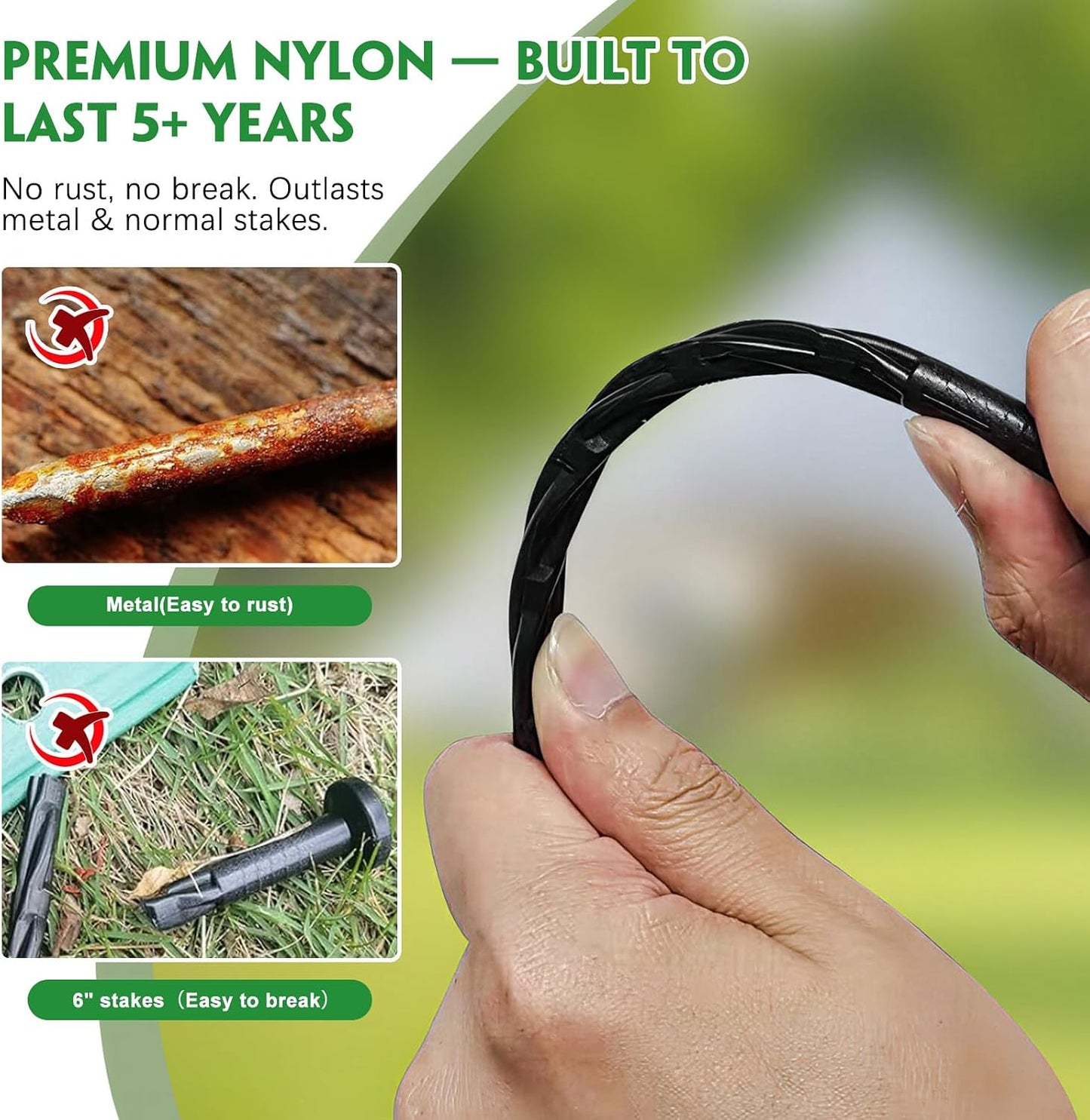 100PCS 8-Inch Plastic Landscape Edging Stakes, Spiral Nylon Landscape Spikes, Anchoring Nails for Weed Barrier, Paver Edging, Landscape Edging, Artificial Turf, Grass Pathways, Black