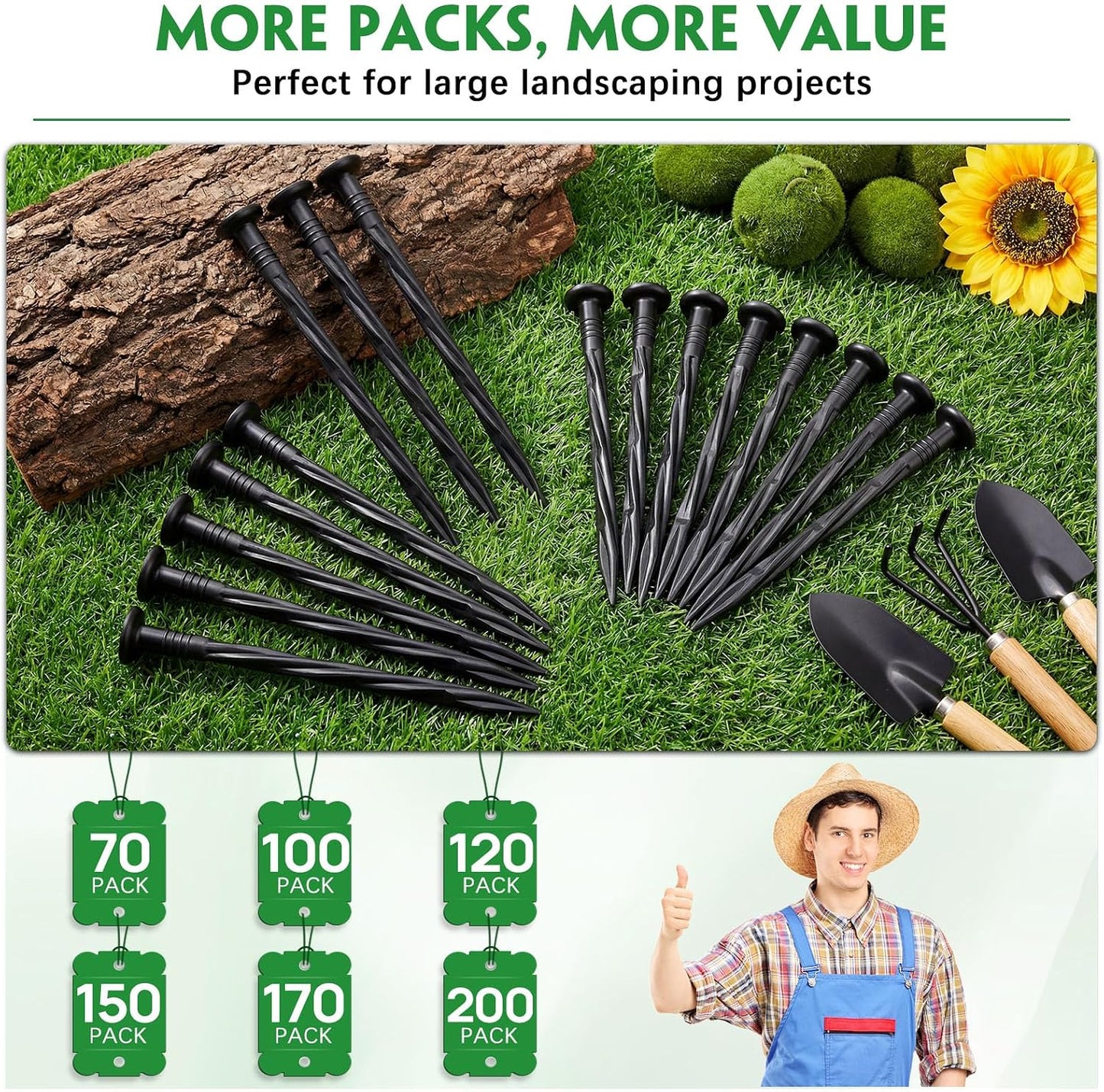 100PCS 8-Inch Plastic Landscape Edging Stakes, Spiral Nylon Landscape Spikes, Anchoring Nails for Weed Barrier, Paver Edging, Landscape Edging, Artificial Turf, Grass Pathways, Black