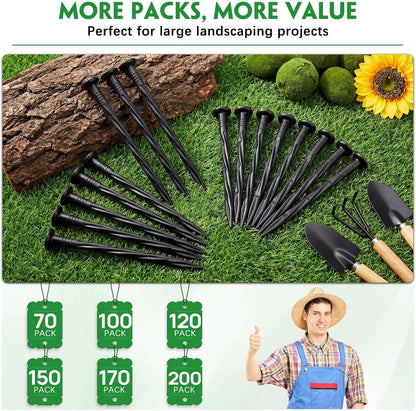 100PCS 8-Inch Plastic Landscape Edging Stakes, Spiral Nylon Landscape Spikes, Anchoring Nails for Weed Barrier, Paver Edging, Landscape Edging, Artificial Turf, Grass Pathways, Black
