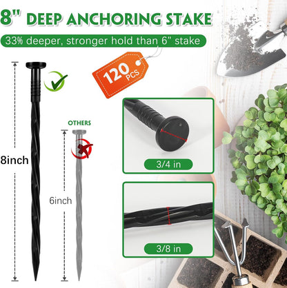 100PCS 8-Inch Plastic Landscape Edging Stakes, Spiral Nylon Landscape Spikes, Anchoring Nails for Weed Barrier, Paver Edging, Landscape Edging, Artificial Turf, Grass Pathways, Black