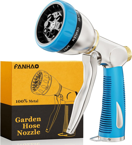 Metal Garden Hose Nozzle Heavy Duty, 8 Spray Patterns, High Pressure