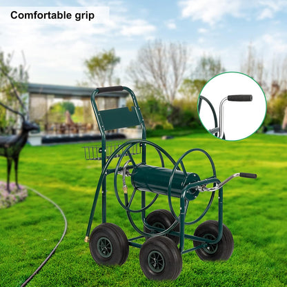 Garden Hose Reel Cart, Holds Up to 300 ft of 5/8" Hose, Green