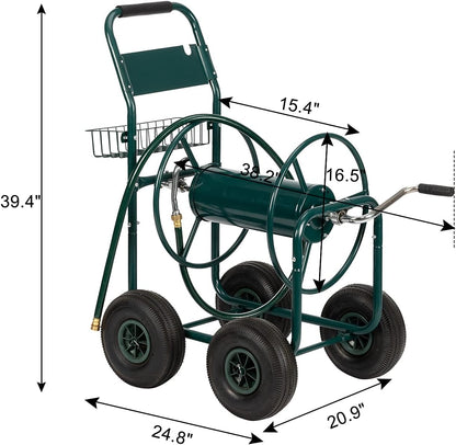 Garden Hose Reel Cart, Holds Up to 300 ft of 5/8" Hose, Green