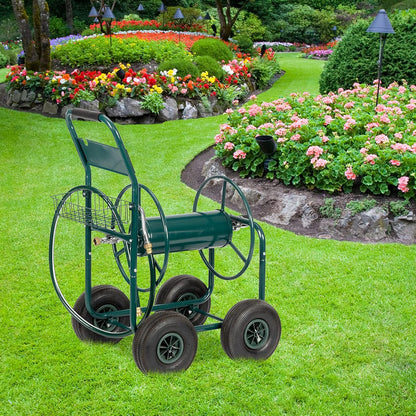 Garden Hose Reel Cart, Holds Up to 300 ft of 5/8" Hose, Green