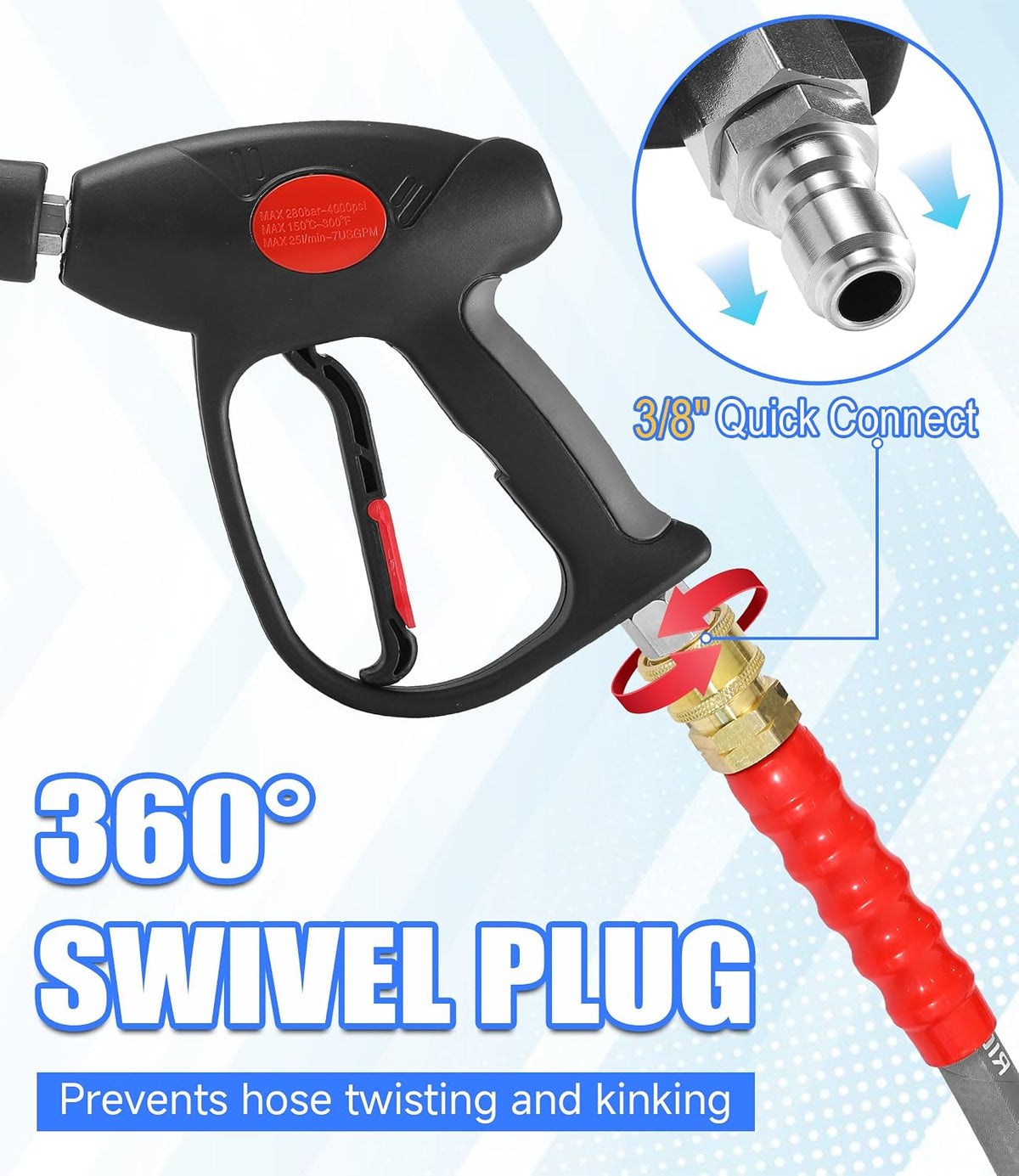 Replacement Pressure Washer Gun with Extension Wand, M22 Fitting
