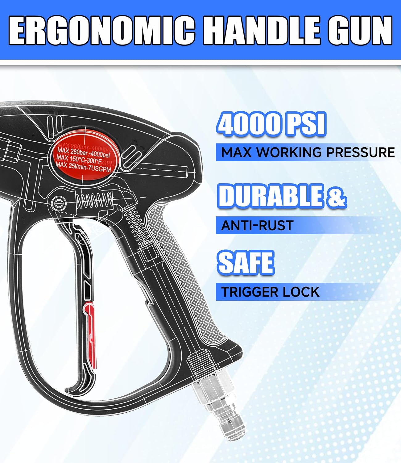 Replacement Pressure Washer Gun with Extension Wand, M22 Fitting