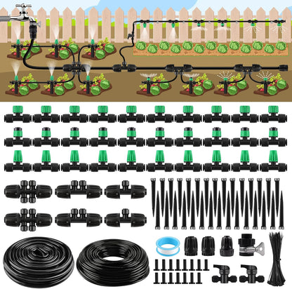 133FT Quick-Connect Drip Irrigation Kit with 30 Drip Emitters,3 Spray Types