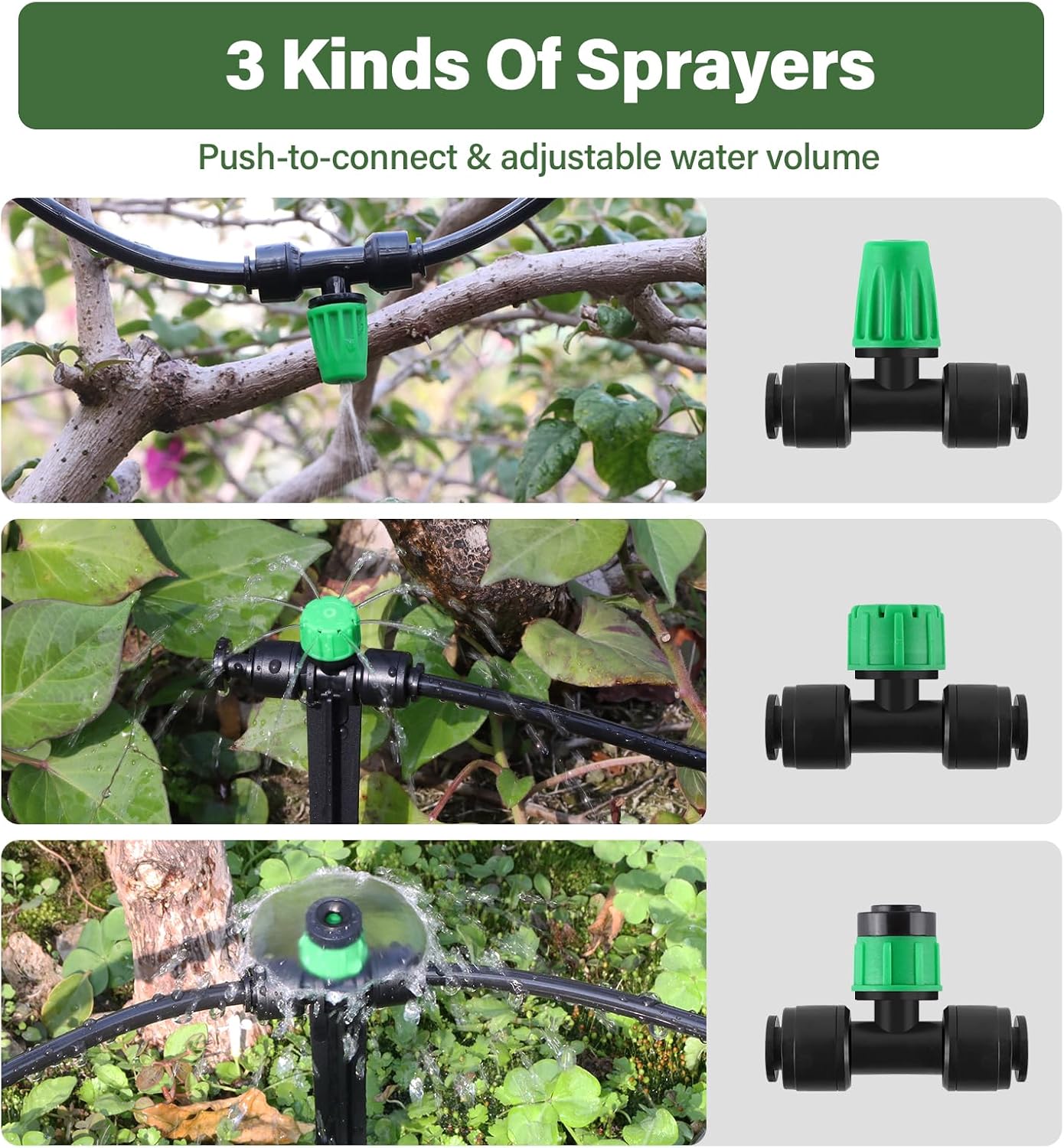 133FT Quick-Connect Drip Irrigation Kit with 30 Drip Emitters,3 Spray Types