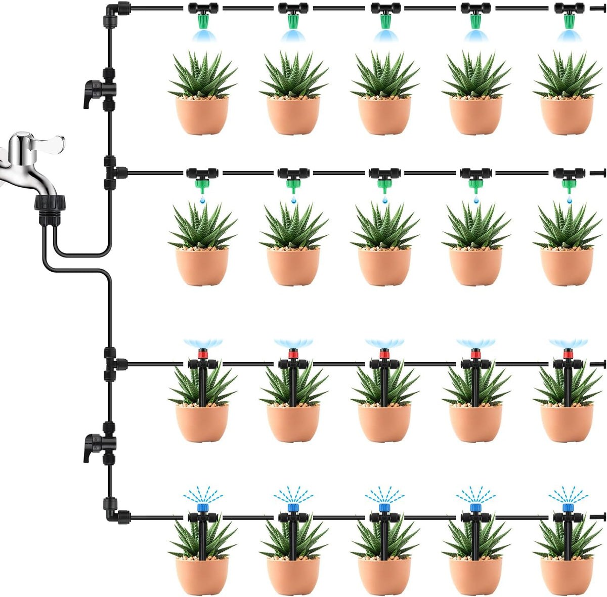 133FT Quick-Connect Drip Irrigation Kit with 30 Drip Emitters,3 Spray Types