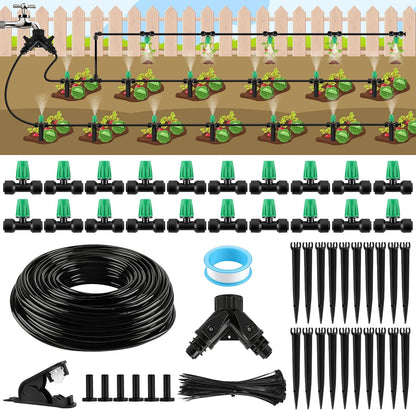 133FT Quick-Connect Drip Irrigation Kit with 30 Drip Emitters,3 Spray Types