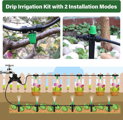 133FT Quick-Connect Drip Irrigation Kit with 30 Drip Emitters,3 Spray Types