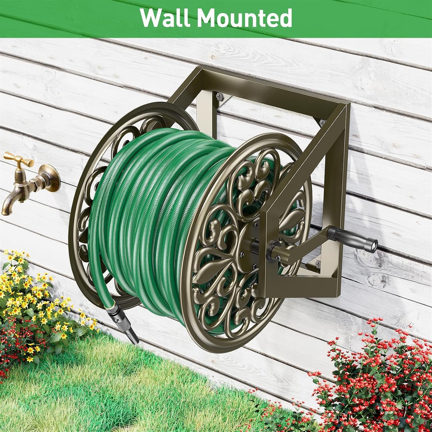 Wall/Floor Mount Hose Reel, Holds 200-Feet of 5/8-Inch Hose