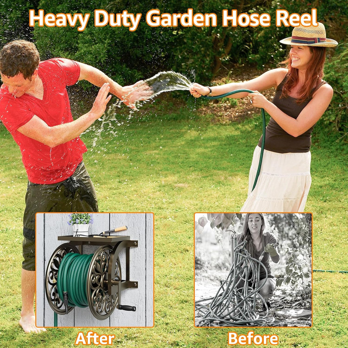 Wall/Floor Mount Hose Reel, Holds 200-Feet of 5/8-Inch Hose