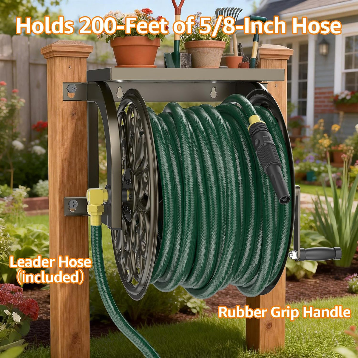 Wall/Floor Mount Hose Reel, Holds 200-Feet of 5/8-Inch Hose