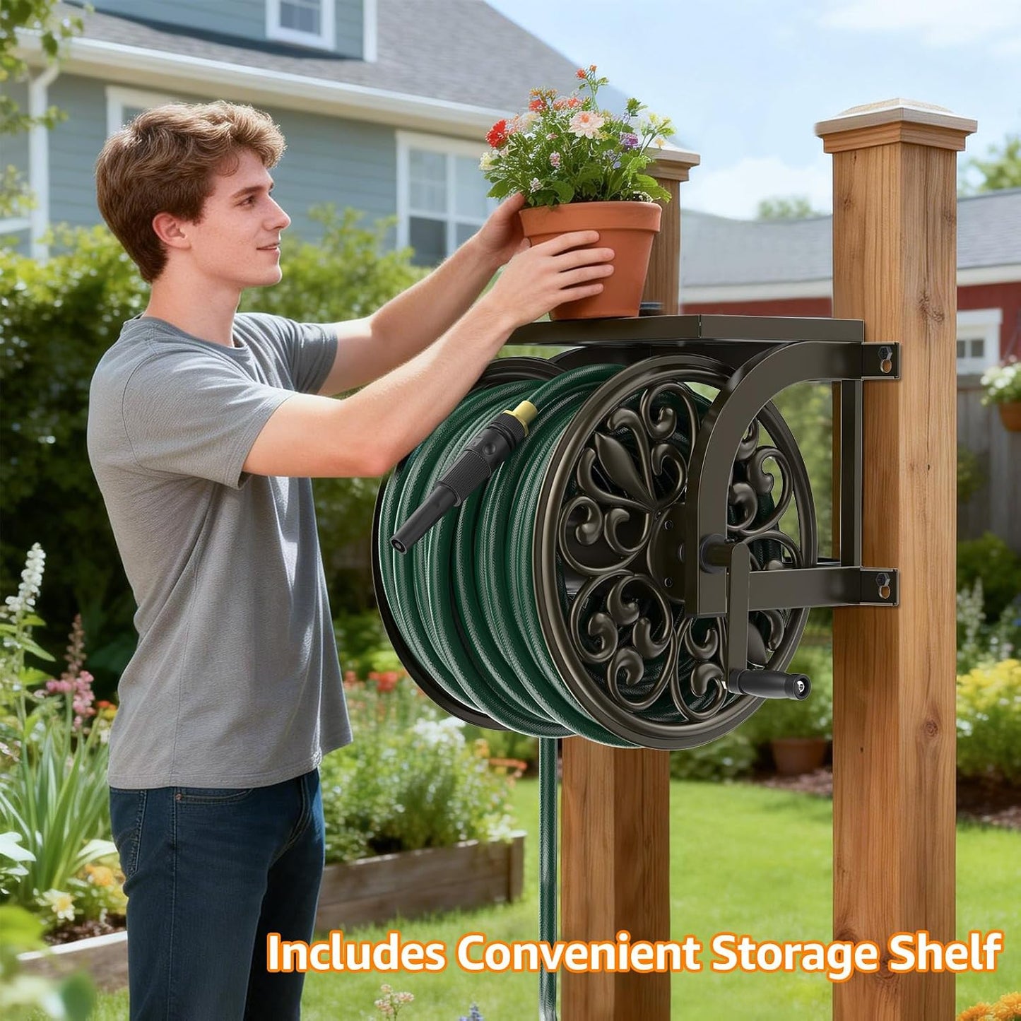 Wall/Floor Mount Hose Reel, Holds 200-Feet of 5/8-Inch Hose