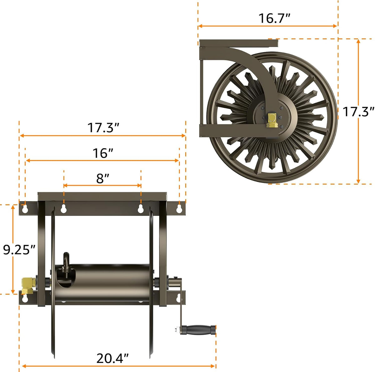 Wall/Floor Mount Hose Reel, Holds 200-Feet of 5/8-Inch Hose