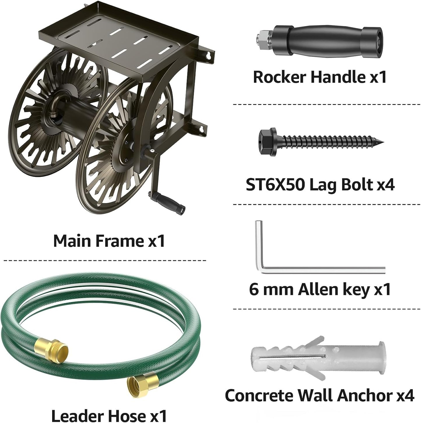 Wall/Floor Mount Hose Reel, Holds 200-Feet of 5/8-Inch Hose