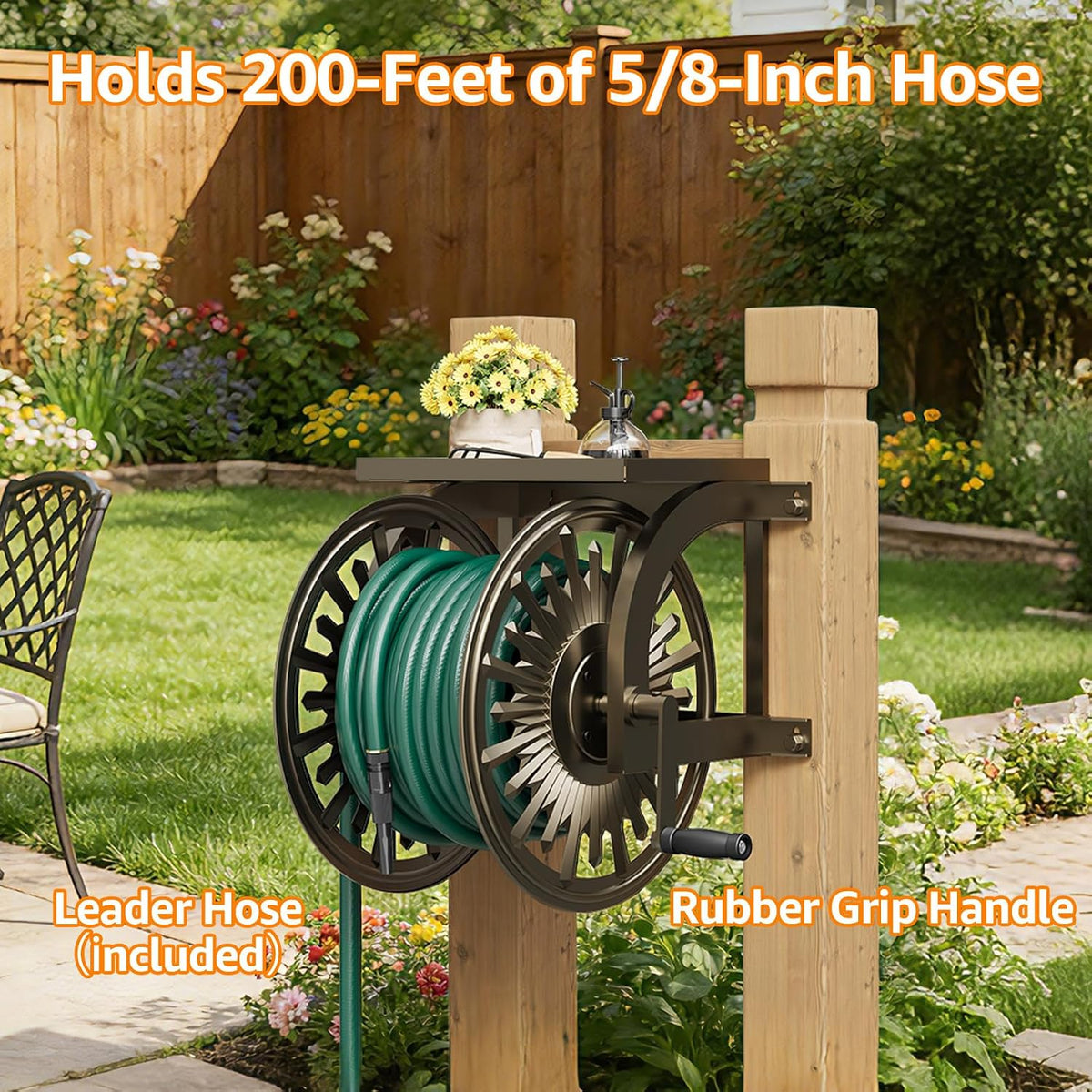 Wall/Floor Mount Hose Reel, Holds 200-Feet of 5/8-Inch Hose
