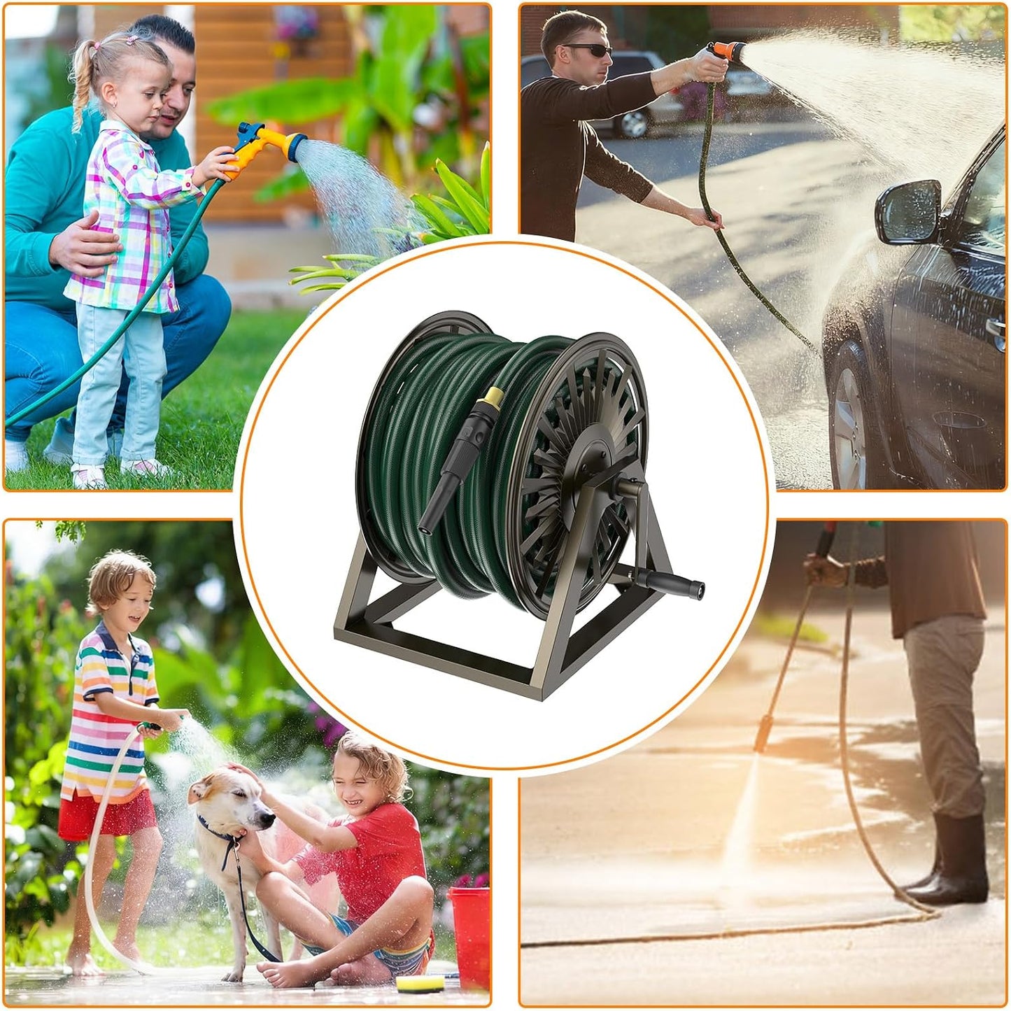 Wall/Floor Mount Hose Reel, Holds 200-Feet of 5/8-Inch Hose