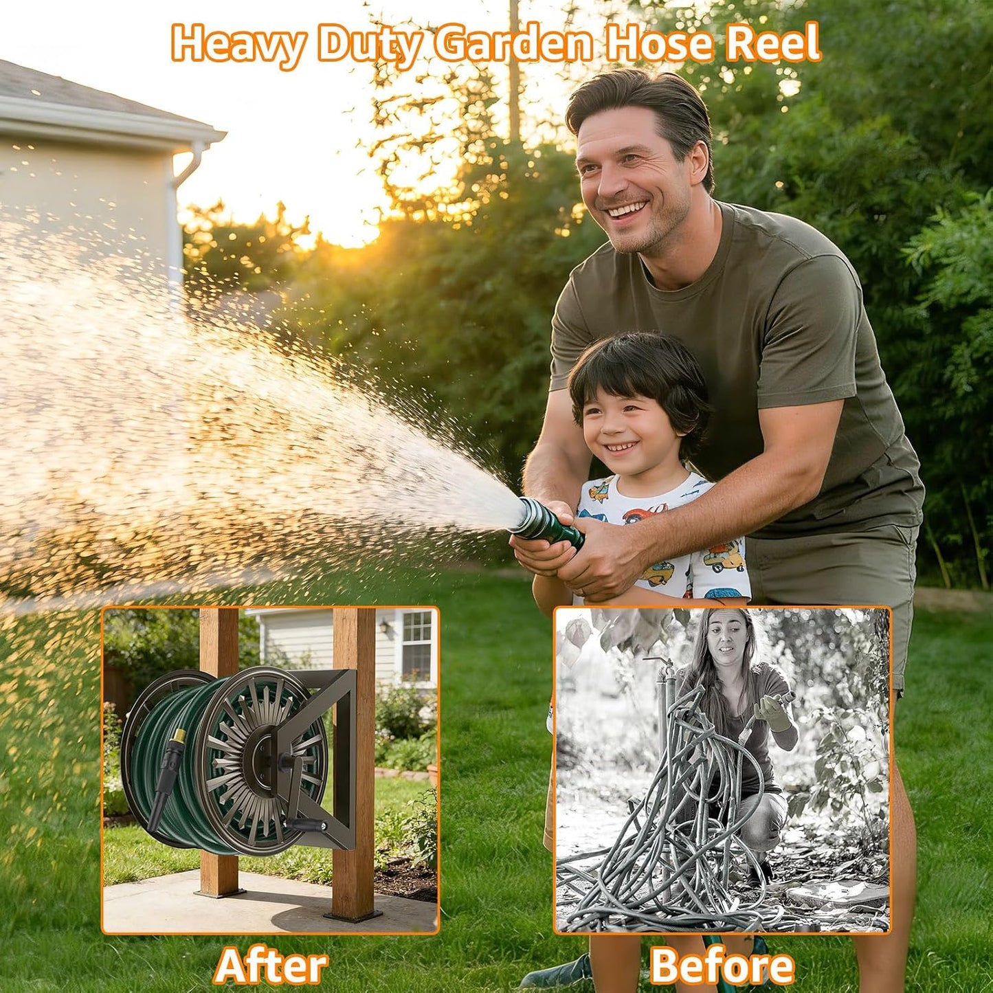 Wall/Floor Mount Hose Reel, Holds 200-Feet of 5/8-Inch Hose