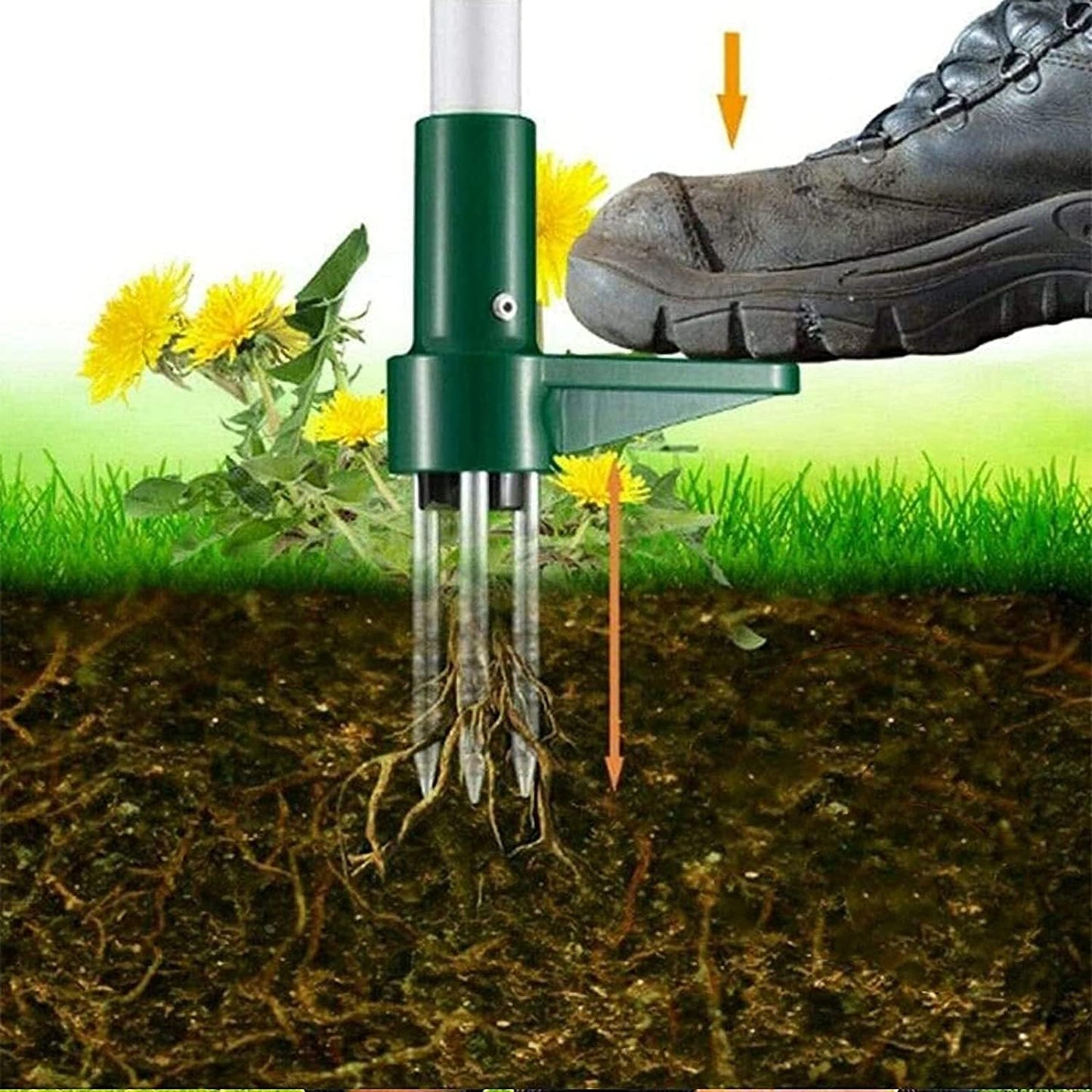 Stand-Up Weeder Root Removal Tool with 3 Stainless Steel Claws, 39" Long Reinforced Aluminum Alloy Pole Manual Remover Weed Puller Hand Tool with High Strength Foot Pedal