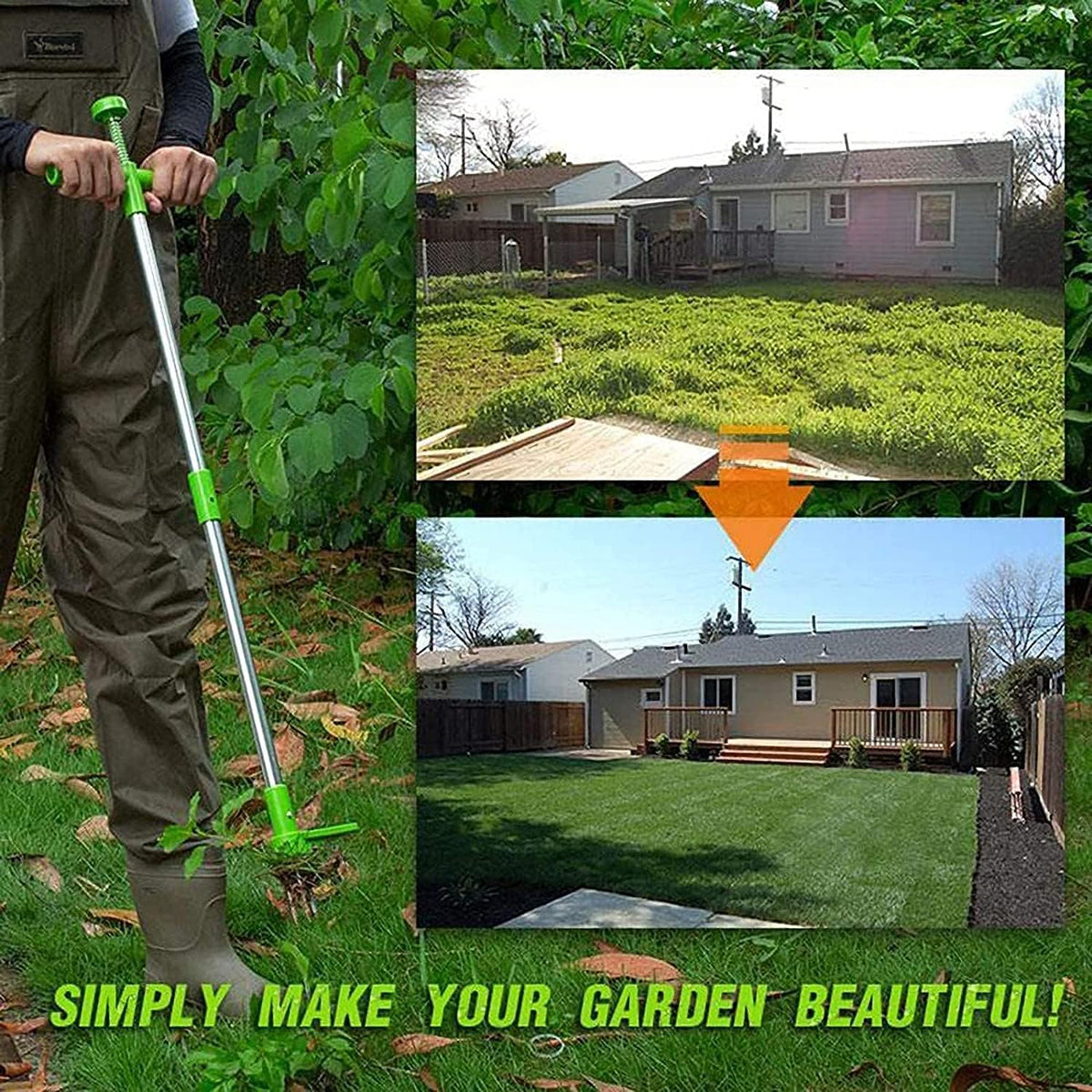 Stand-Up Weeder Root Removal Tool with 3 Stainless Steel Claws, 39" Long Reinforced Aluminum Alloy Pole Manual Remover Weed Puller Hand Tool with High Strength Foot Pedal