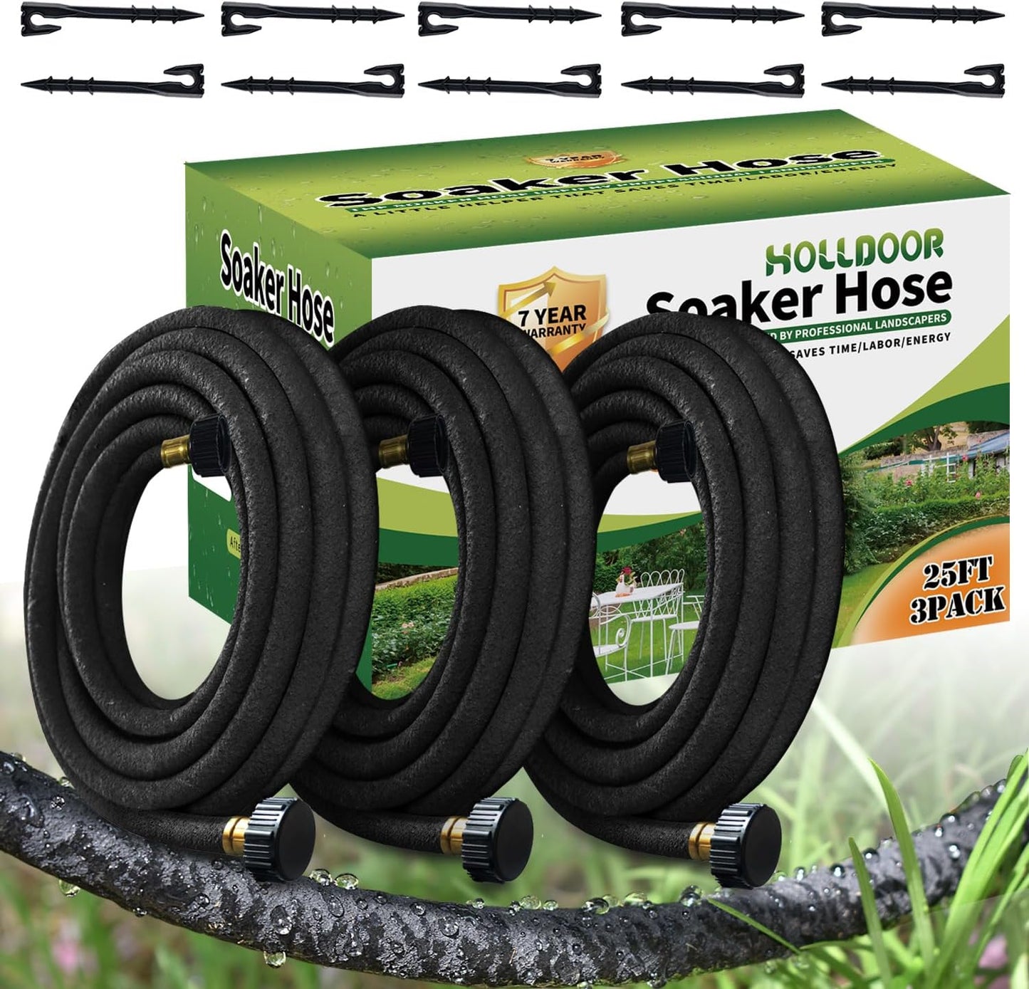 3 Pack Short Soaker Hose 15 Ft for Garden Beds, 1/2’’ 50 ft Soaker Hose for Foundation Watering, 70% Water Saving Drip Hose Irrigation for Lawn, Landscaping, Garden (15 FEET x 3PACK, Black)
