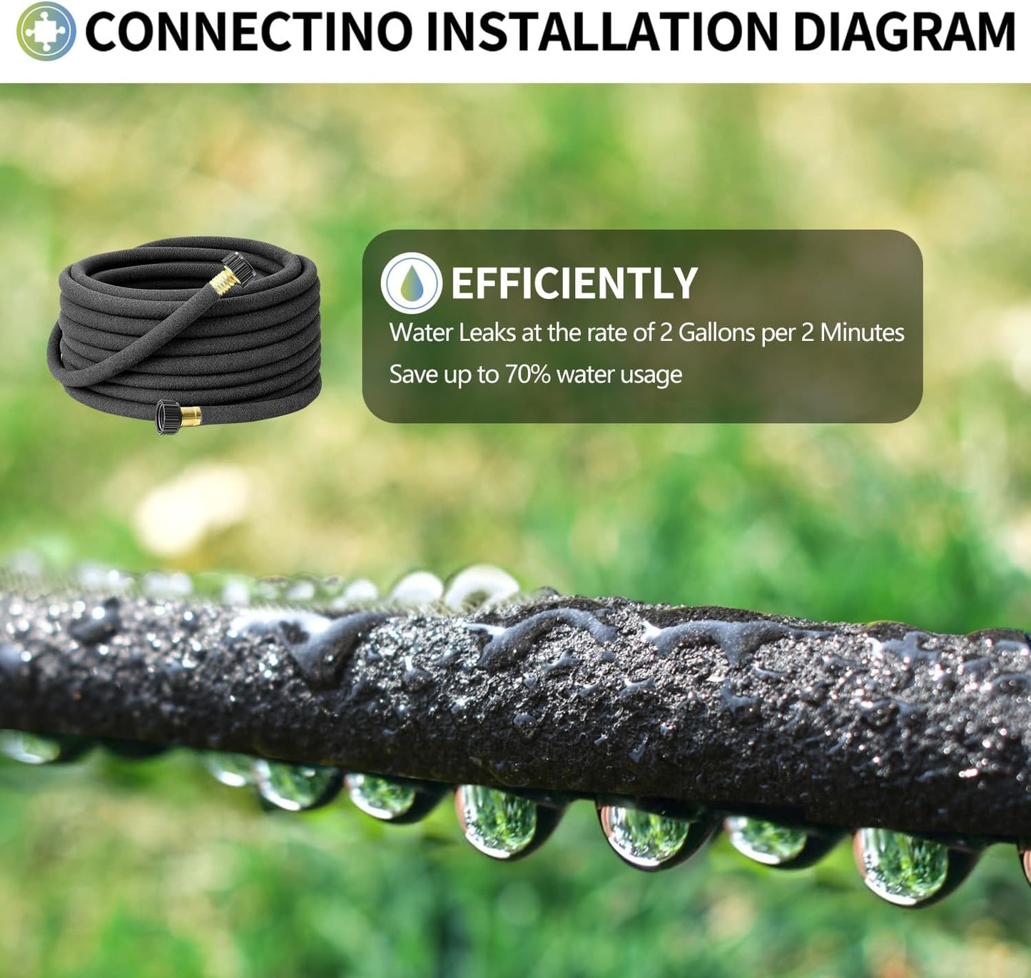 3 Pack Short Soaker Hose 15 Ft for Garden Beds, 1/2’’ 50 ft Soaker Hose for Foundation Watering, 70% Water Saving Drip Hose Irrigation for Lawn, Landscaping, Garden (15 FEET x 3PACK, Black)