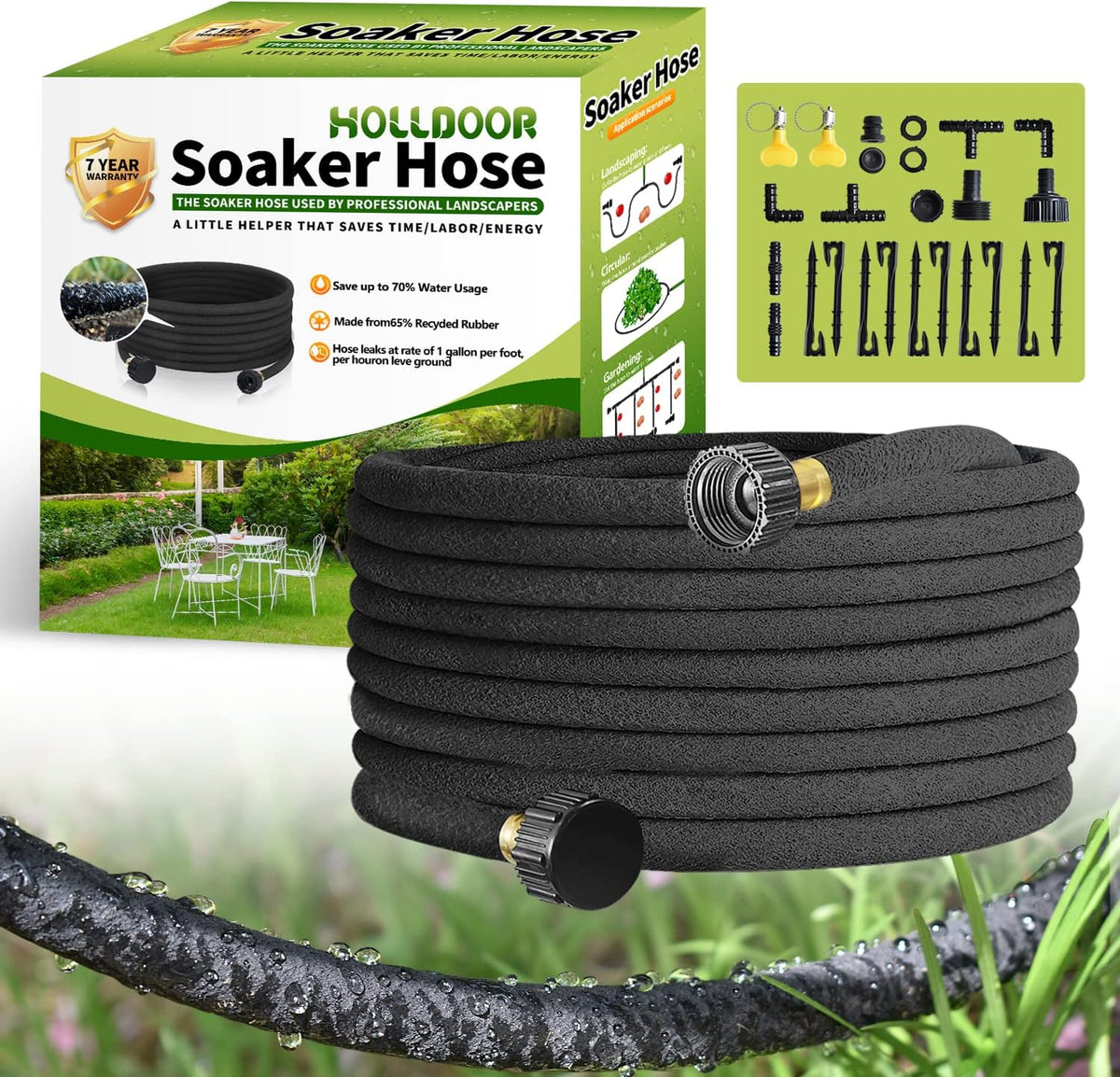 3 Pack Short Soaker Hose 15 Ft for Garden Beds, 1/2’’ 50 ft Soaker Hose for Foundation Watering, 70% Water Saving Drip Hose Irrigation for Lawn, Landscaping, Garden (15 FEET x 3PACK, Black)