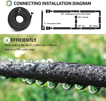 3 Pack Short Soaker Hose 15 Ft for Garden Beds, 1/2’’ 50 ft Soaker Hose for Foundation Watering, 70% Water Saving Drip Hose Irrigation for Lawn, Landscaping, Garden (15 FEET x 3PACK, Black)