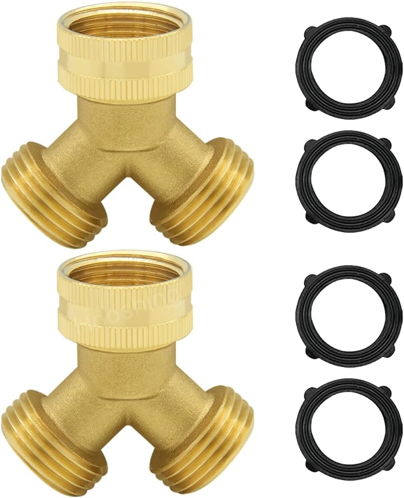 3/4'' GHT Garden Hose Splitter Brass Y Swivel Connector, 2 Pack