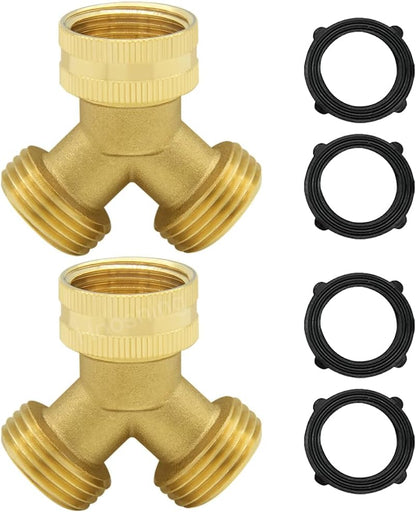 3/4'' GHT Garden Hose Splitter Brass Y Swivel Connector, 2 Pack