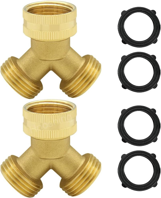 3/4'' GHT Garden Hose Splitter Brass Y Swivel Connector, 2 Pack