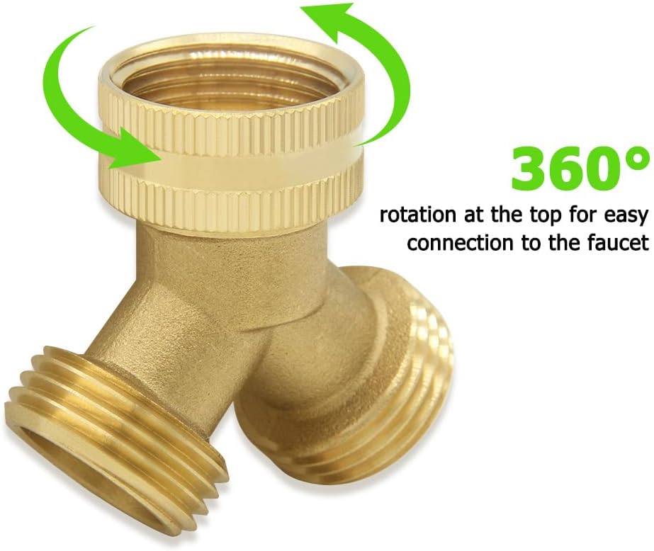 3/4'' GHT Garden Hose Splitter Brass Y Swivel Connector, 2 Pack