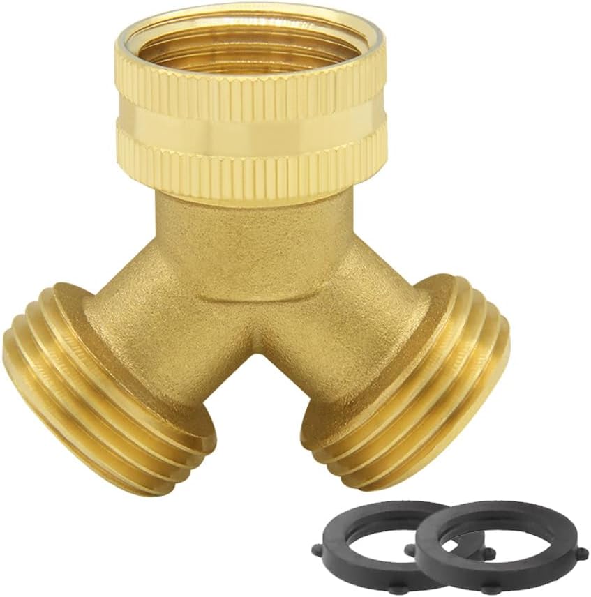 3/4'' GHT Garden Hose Splitter Brass Y Swivel Connector, 2 Pack