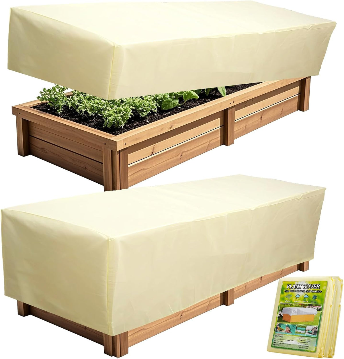 2 Pack Rectangular Plant Covers Freeze Protection, Raised Garden Bed Cover with Drawstring,59 * 17.7 * 15.7 in Large Garden Box Frost Blankets Reusable Frost Cloth for Winter Outdoor Plants