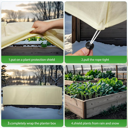 2 Pack Rectangular Plant Covers Freeze Protection, Raised Garden Bed Cover with Drawstring,59 * 17.7 * 15.7 in Large Garden Box Frost Blankets Reusable Frost Cloth for Winter Outdoor Plants