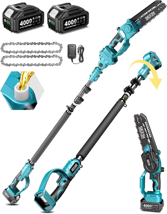 2-in-1 Cordless 8 Inch Pole Saw & Mini Chainsaw, 2×4.0Ah Batteries