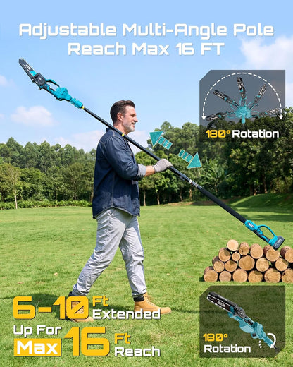 2-in-1 Cordless 8 Inch Pole Saw & Mini Chainsaw, 2×4.0Ah Batteries