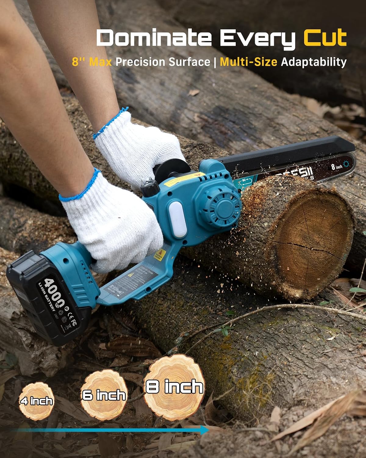 2-in-1 Cordless 8 Inch Pole Saw & Mini Chainsaw, 2×4.0Ah Batteries