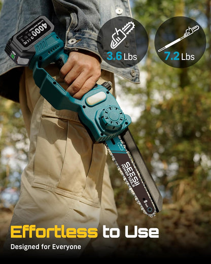 2-in-1 Cordless 8 Inch Pole Saw & Mini Chainsaw, 2×4.0Ah Batteries